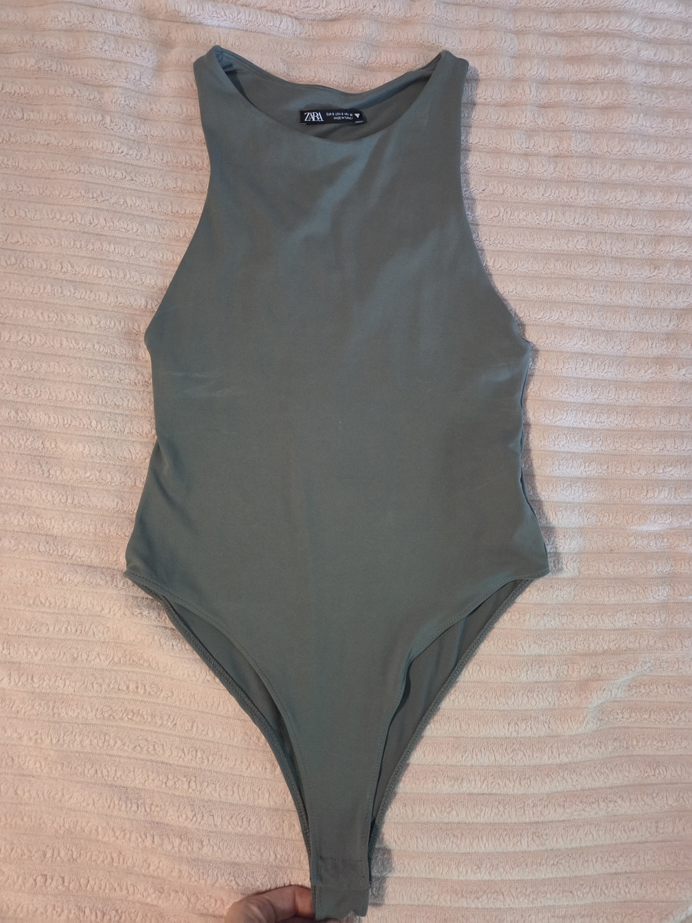 Zara Womens Sage Green High-Neck One-Piece Bodysuit